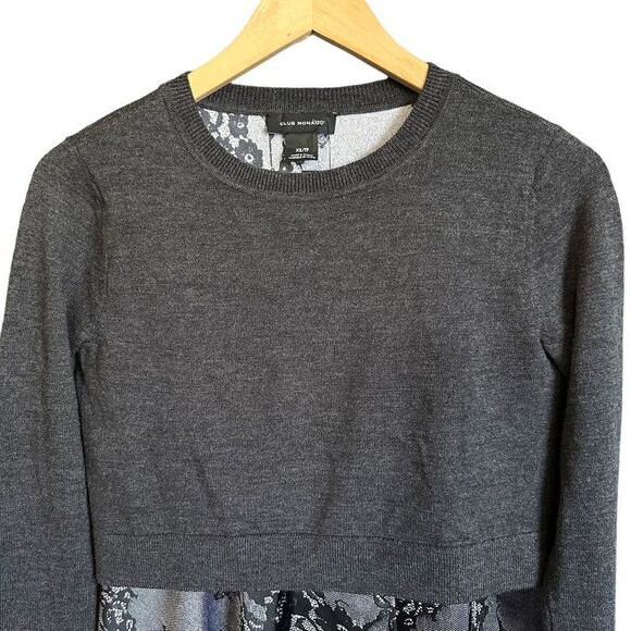 Club Monaco Claribel Layered Look Floral Print Merino Wool Sweater - Picture 3 of 7